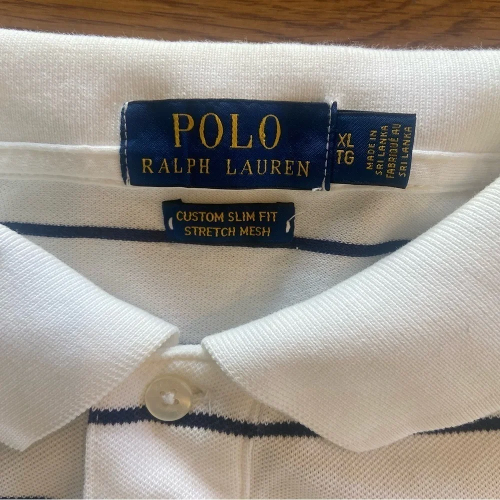 Polo Ralph Lauren Striped Soft Cotton Shirt Size XL Custom Slim Fit White Navy